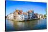 Panorama View of River Canal and Colorful Houses in Bruges-MartinM303-Stretched Canvas