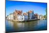 Panorama View of River Canal and Colorful Houses in Bruges-MartinM303-Mounted Photographic Print