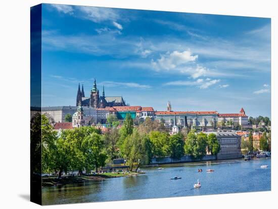 Panorama View of Vltava River and Gradchany (Prague Castle) and St. Vitus Cathedral and Charles Bri-f9photos-Stretched Canvas