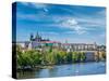 Panorama View of Vltava River and Gradchany (Prague Castle) and St. Vitus Cathedral and Charles Bri-f9photos-Stretched Canvas