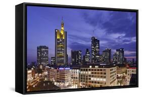 Panorama View on the Skyline of Frankfurt at Dusk, Hauptwache, Hessen-Axel Schmies-Framed Stretched Canvas