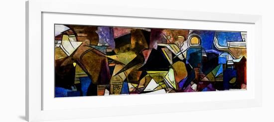 Panoramic Abstract Geometric Painting in the Style of Picasso. Oil on Canvas with Elements of Paste-Hare Krishna-Framed Art Print