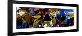 Panoramic Abstract Geometric Painting in the Style of Picasso. Oil on Canvas with Elements of Paste-Hare Krishna-Framed Art Print