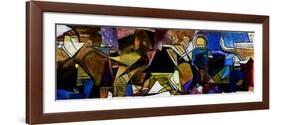 Panoramic Abstract Geometric Painting in the Style of Picasso. Oil on Canvas with Elements of Paste-Hare Krishna-Framed Art Print