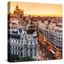 Panoramic Aerial View of Gran Via, Main Shopping Street in Madrid, Capital of Spain, Europe.-Matej Kastelic-Stretched Canvas