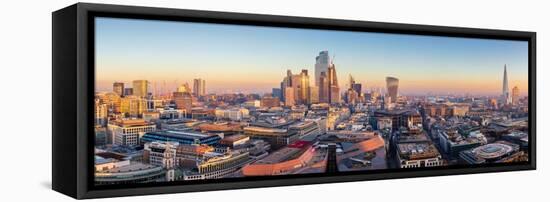 Panoramic aerial view of London City skyline at sunset taken from St. Paul's Cathedral, London-Ed Hasler-Framed Stretched Canvas