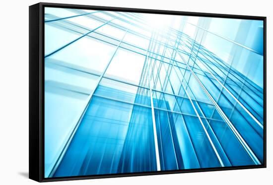 Panoramic and Perspective Wide Angle View to Steel Blue Background of Glass High Rise Building-Vladitto-Framed Stretched Canvas