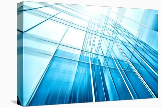 Panoramic and Perspective Wide Angle View to Steel Blue Background of Glass High Rise Building-Vladitto-Stretched Canvas