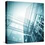 Panoramic and Perspective Wide Angle View to Steel Blue Background of Glass High Rise Building-Vladitto-Stretched Canvas