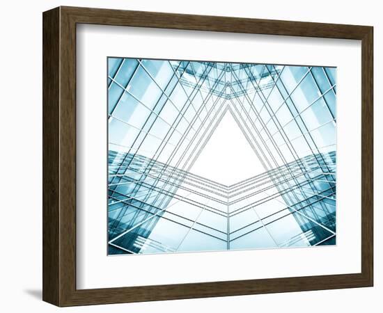 Panoramic And Perspective Wide Angle View To Steel Blue Background Of Glass High Rise Building-Vladitto-Framed Photographic Print