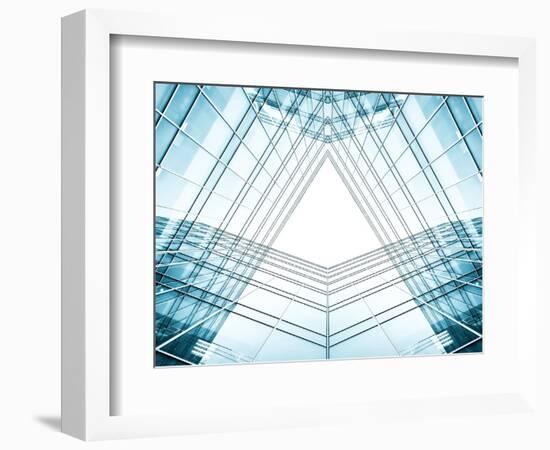 Panoramic And Perspective Wide Angle View To Steel Blue Background Of Glass High Rise Building-Vladitto-Framed Photographic Print