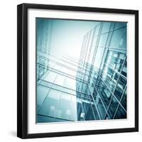 Panoramic and Perspective Wide Angle View to Steel Blue Background of Glass High Rise Building-Vladitto-Framed Photographic Print