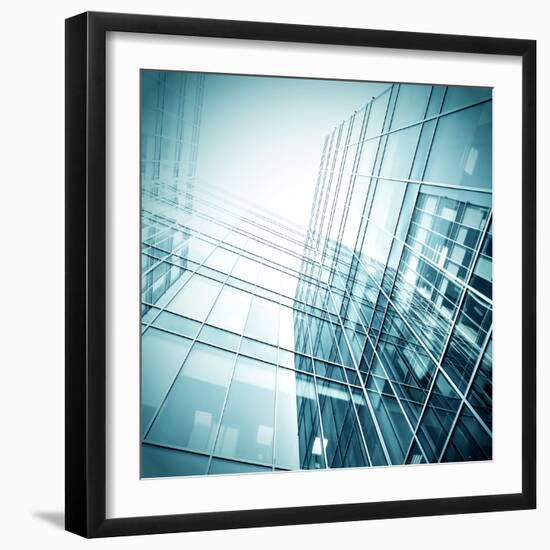 Panoramic and Perspective Wide Angle View to Steel Blue Background of Glass High Rise Building-Vladitto-Framed Photographic Print