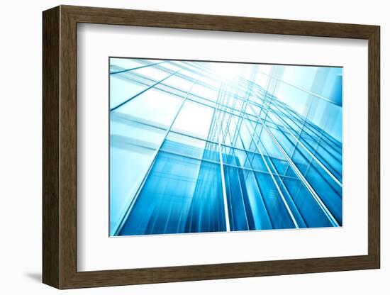 Panoramic and Perspective Wide Angle View to Steel Blue Background of Glass High Rise Building-Vladitto-Framed Photographic Print