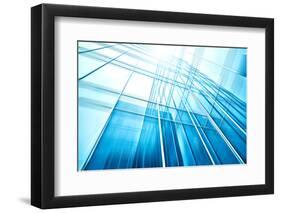 Panoramic and Perspective Wide Angle View to Steel Blue Background of Glass High Rise Building-Vladitto-Framed Photographic Print