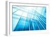 Panoramic and Perspective Wide Angle View to Steel Blue Background of Glass High Rise Building-Vladitto-Framed Photographic Print