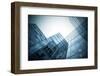 Panoramic and Perspective Wide Angle View to Steel Blue Background of Glass High Rise Building-Vladitto-Framed Photographic Print