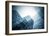 Panoramic and Perspective Wide Angle View to Steel Blue Background of Glass High Rise Building-Vladitto-Framed Photographic Print