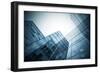 Panoramic and Perspective Wide Angle View to Steel Blue Background of Glass High Rise Building-Vladitto-Framed Photographic Print