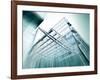 Panoramic and Perspective Wide Angle View to Steel Blue Background of Glass High Rise Building-Vladitto-Framed Art Print