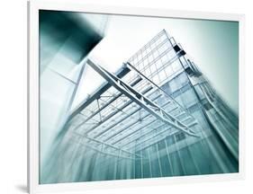 Panoramic and Perspective Wide Angle View to Steel Blue Background of Glass High Rise Building-Vladitto-Framed Art Print