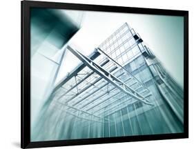 Panoramic and Perspective Wide Angle View to Steel Blue Background of Glass High Rise Building-Vladitto-Framed Art Print