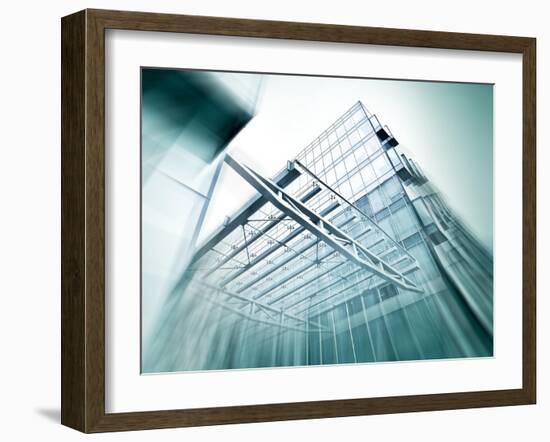 Panoramic and Perspective Wide Angle View to Steel Blue Background of Glass High Rise Building-Vladitto-Framed Art Print