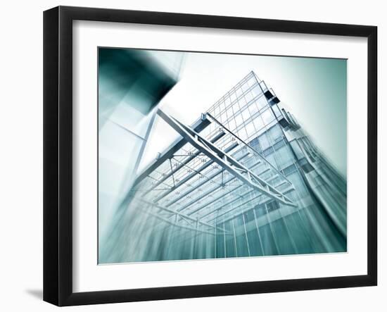 Panoramic and Perspective Wide Angle View to Steel Blue Background of Glass High Rise Building-Vladitto-Framed Art Print