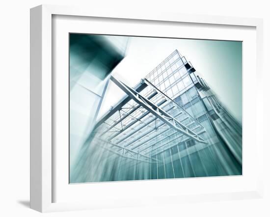 Panoramic and Perspective Wide Angle View to Steel Blue Background of Glass High Rise Building-Vladitto-Framed Art Print