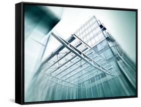 Panoramic and Perspective Wide Angle View to Steel Blue Background of Glass High Rise Building-Vladitto-Framed Stretched Canvas