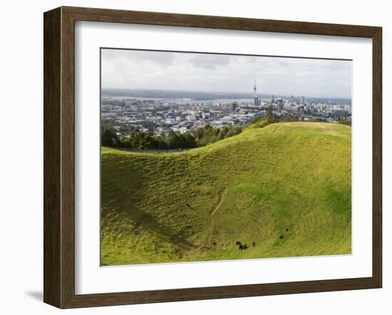 Panoramic City View from Mount Eden Volcanic Crater, Auckland, North Island, New Zealand, Pacific-Kober Christian-Framed Photographic Print