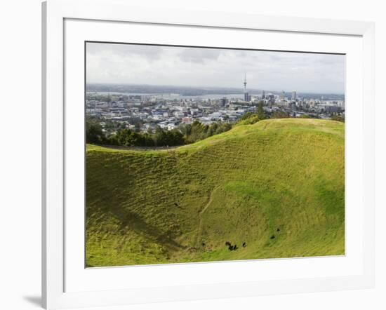 Panoramic City View from Mount Eden Volcanic Crater, Auckland, North Island, New Zealand, Pacific-Kober Christian-Framed Photographic Print