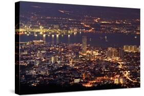 Panoramic Cityscape in Night with River and Tower in Penang, Malaysia, Asia.-elwynn-Stretched Canvas