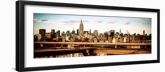 Panoramic Cityscape - View of Brooklyn Bridge with the Empire State Buildings-Philippe Hugonnard-Framed Photographic Print