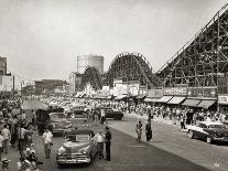 1950s ROLLER COASTER CROWDED STREETS PARKED CARS CONEY ISLAND BROOKLYN NEW YORK USA-Panoramic Images-Photographic Print