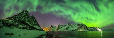 Aurora borealis above Kliptinden mountains, Senja, Norway-Panoramic Images-Photographic Print