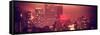 Panoramic Landscape Foggy Red Night in Manhattan with the New Yorker Hotel View-Philippe Hugonnard-Framed Stretched Canvas