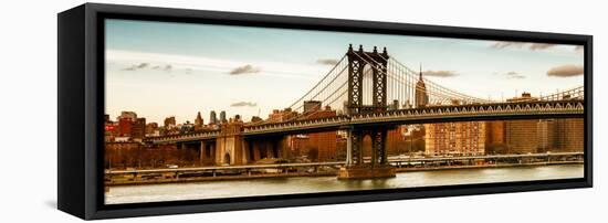 Panoramic Landscape - Manhattan Bridge with the Empire State Building at Sunset from Brooklyn-Philippe Hugonnard-Framed Stretched Canvas