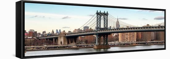 Panoramic Landscape - Manhattan Bridge with the Empire State Building from Brooklyn-Philippe Hugonnard-Framed Stretched Canvas