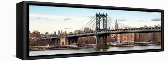 Panoramic Landscape - Manhattan Bridge with the Empire State Building from Brooklyn-Philippe Hugonnard-Framed Stretched Canvas