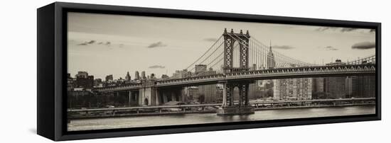 Panoramic Landscape - Manhattan Bridge with the Empire State Building from Brooklyn-Philippe Hugonnard-Framed Stretched Canvas