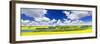 Panoramic Landscape Prairie View of Canola Field and Lake in Saskatchewan, Canada-elenathewise-Framed Photographic Print