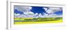 Panoramic Landscape Prairie View of Canola Field and Lake in Saskatchewan, Canada-elenathewise-Framed Photographic Print