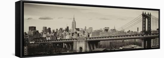 Panoramic Landscape View of Midtown NY with Manhattan Bridge and the Empire State Building-Philippe Hugonnard-Framed Stretched Canvas