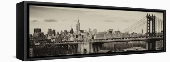 Panoramic Landscape View of Midtown NY with Manhattan Bridge and the Empire State Building-Philippe Hugonnard-Framed Stretched Canvas