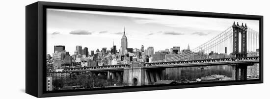 Panoramic Landscape View of Midtown NY with Manhattan Bridge and the Empire State Building-Philippe Hugonnard-Framed Stretched Canvas