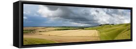 Panoramic Landscape View of the Cherhill Downs, Wiltshire, England, United Kingdom, Europe-Graham Lawrence-Framed Stretched Canvas