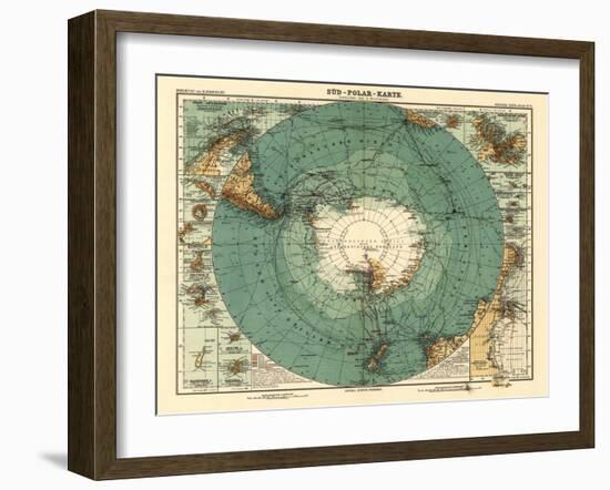 Panoramic Map of Antarctica - Anartica-Lantern Press-Framed Art Print