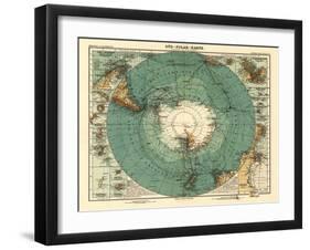 Panoramic Map of Antarctica - Anartica-Lantern Press-Framed Art Print