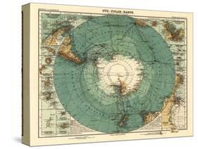 Panoramic Map of Antarctica - Anartica-Lantern Press-Stretched Canvas